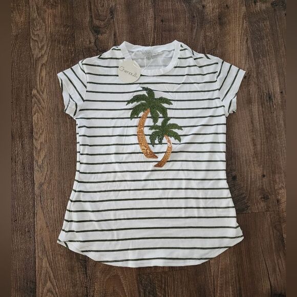 Striped Palm Tree Graphic Tee Size S - Picture 3 of 3
